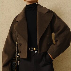 NWT Brown Double-Breasted Women's Short Lapel Coat Size XS